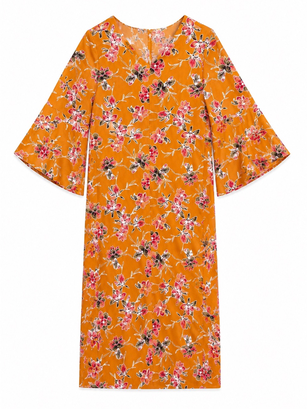 Olivia Matthews Mustard Floral V-Neck Dress